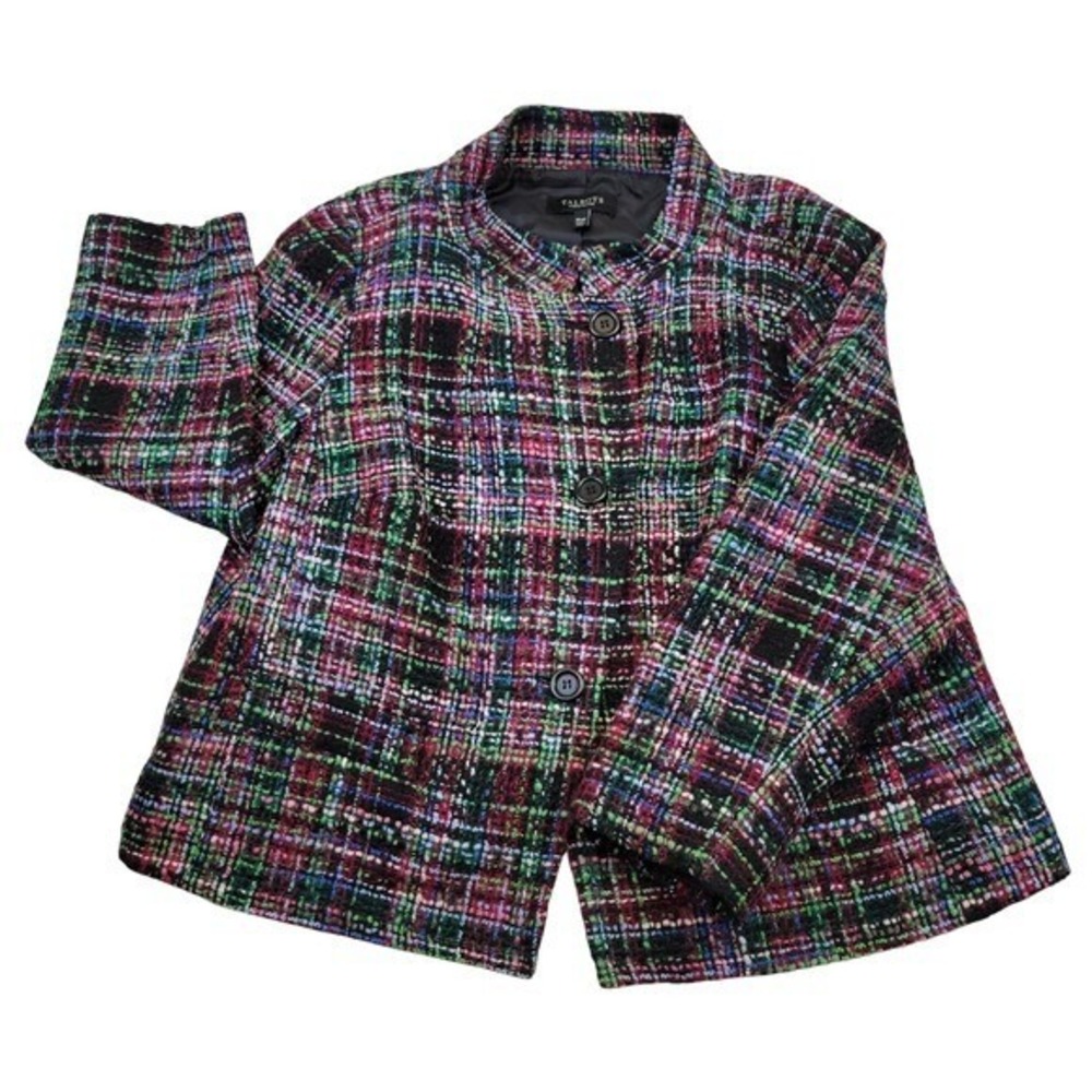 Talbots Woman Petite Tweed Blazer Jacket 3 Button Multi Color Plaid 16 Petite